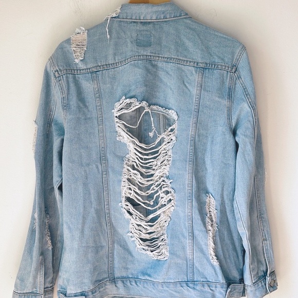 BOOM BOOM JEANS Destroyed Distressed Denim Jacket L - Picture 5 of 16